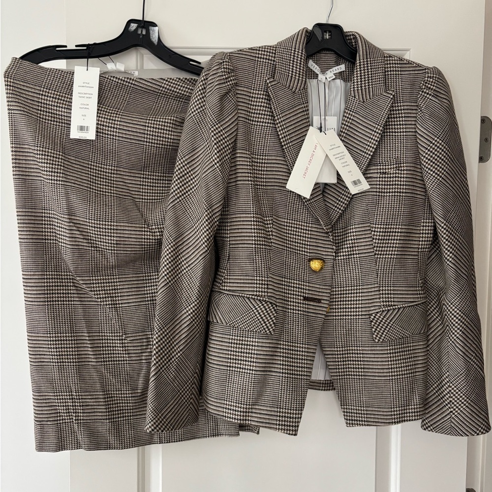 Veronica Beard Glen Plaid Two-Piece Blazer and Skirt in Brown and Black